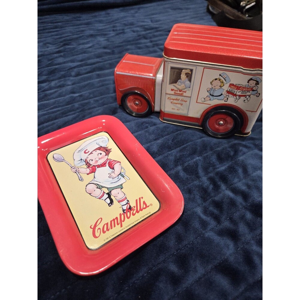 Vintage 1995 Campbells Tin Truck Plate Soup Box Red White w Lid Bristolware Bxd